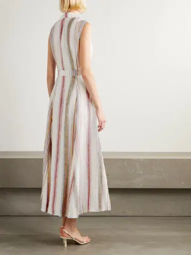 Emporio Sirenuse Milarda Belted Striped Linen Midi Dress | Thumbnail 3 Emporio Sirenuse Milarda Belted Striped Linen Midi Dress | Thumbnail 3