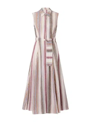 Emporio Sirenuse Milarda Belted Striped Linen Midi Dress | Thumbnail 1 Emporio Sirenuse Milarda Belted Striped Linen Midi Dress | Thumbnail 1