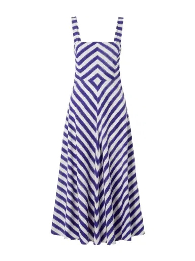 Emporio Sirenuse Margherita Ikat Striped Cotton Midi Dress | Thumbnail 1 Emporio Sirenuse Margherita Ikat Striped Cotton Midi Dress | Thumbnail 1
