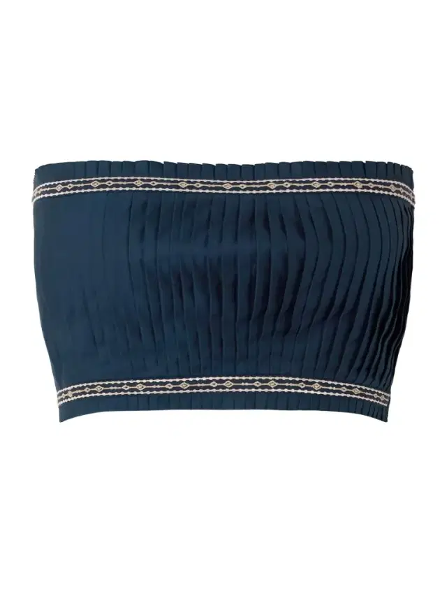 Flavia Strapless Cropped Embroidered Pleated Cotton-blend Top