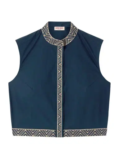 Emporio Sirenuse Andorra Iris Cropped Embroidered Cotton-blend Poplin Top | Thumbnail 1