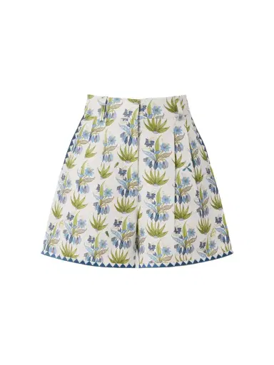 Emporio Sirenuse Beatrice Celestine Pleated Floral-print Linen And Cotton-blend Shorts | Thumbnail 1 Emporio Sirenuse Beatrice Celestine Pleated Floral-print Linen And Cotton-blend Shorts | Thumbnail 1