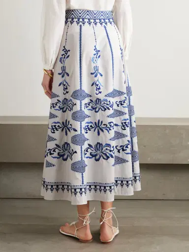 Emporio Sirenuse Camille Embroidered Cotton-blend Midi Skirt | Thumbnail 3