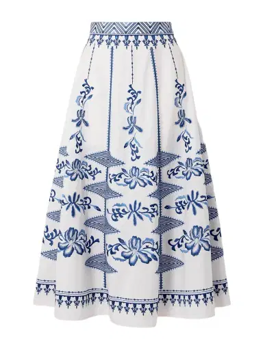 Emporio Sirenuse Camille Embroidered Cotton-blend Midi Skirt | Thumbnail 1