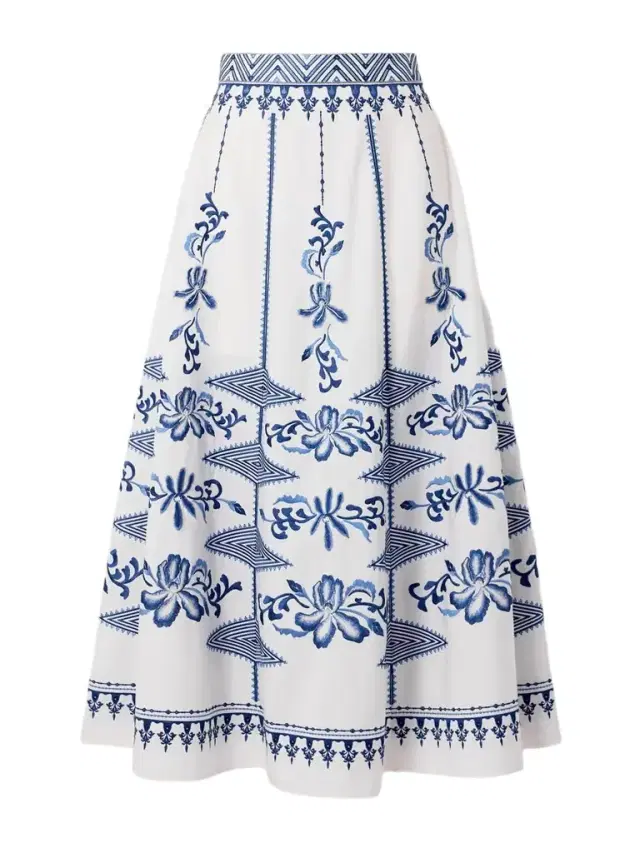 Camille Embroidered Cotton-blend Midi Skirt