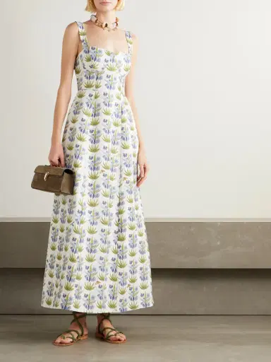 Emporio Sirenuse Azzurra Celestine Open-back Floral-print Linen And Cotton-blend Midi Dress | Thumbnail 2
