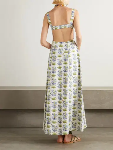 Emporio Sirenuse Azzurra Celestine Open-back Floral-print Linen And Cotton-blend Midi Dress | Thumbnail 3