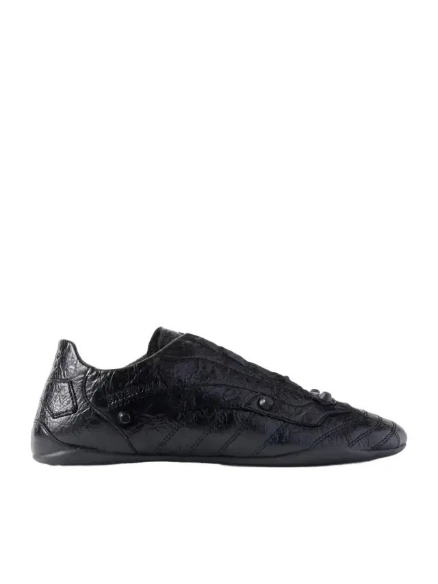 City Studded Crinkled-leather Sneakers