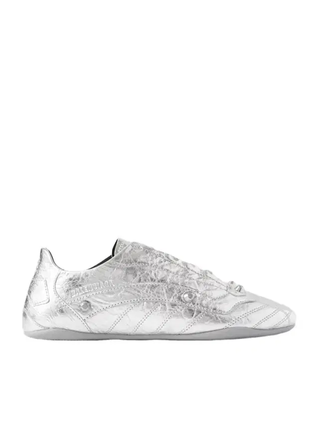 City Studded Metallic Crinkled-leather Sneakers