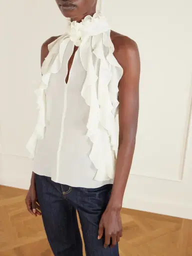 McQueen Ruffled Cutout Silk-georgette Top | Thumbnail 3