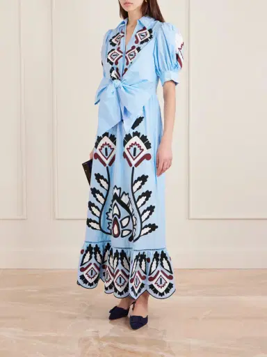 Farm Rio Tie-front Scalloped Appliquéd Cotton-poplin Maxi Dress | Thumbnail 2