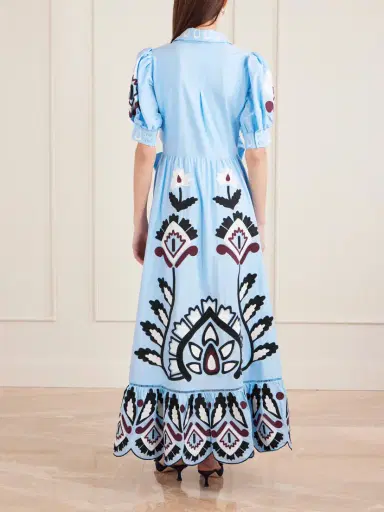 Farm Rio Tie-front Scalloped Appliquéd Cotton-poplin Maxi Dress | Thumbnail 3