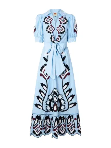Farm Rio Tie-front Scalloped Appliquéd Cotton-poplin Maxi Dress | Thumbnail 1