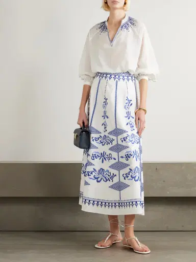 Emporio Sirenuse Ilizia Embroidered Bead-embellished Cotton And Silk-blend Blouse | Thumbnail 2 Emporio Sirenuse Ilizia Embroidered Bead-embellished Cotton And Silk-blend Blouse | Thumbnail 2
