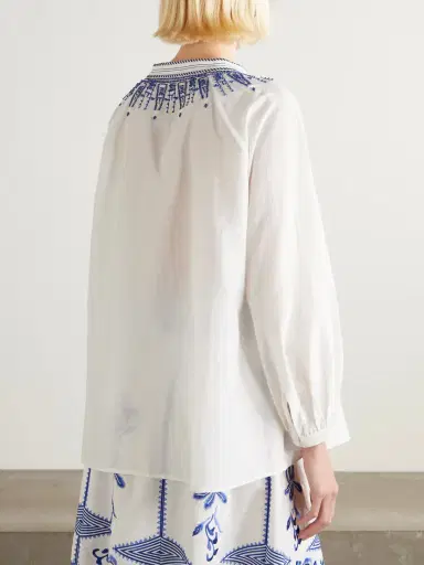 Emporio Sirenuse Ilizia Embroidered Bead-embellished Cotton And Silk-blend Blouse | Thumbnail 4 Emporio Sirenuse Ilizia Embroidered Bead-embellished Cotton And Silk-blend Blouse | Thumbnail 4