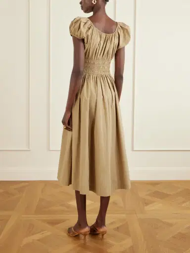 DÔEN Quinn Tie-detailed Shirred Cotton-poplin Midi Dress | Thumbnail 4 DÔEN Quinn Tie-detailed Shirred Cotton-poplin Midi Dress | Thumbnail 4