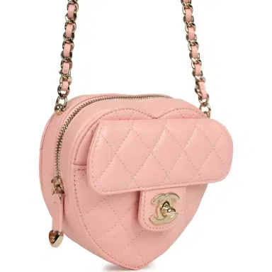 Chanel Chanel CC In Love Small Heart Bag with Chain Light Pink Lambskin Light Gold Hardware | Thumbnail 2 Chanel Chanel CC In Love Small Heart Bag with Chain Light Pink Lambskin Light Gold Hardware | Thumbnail 2