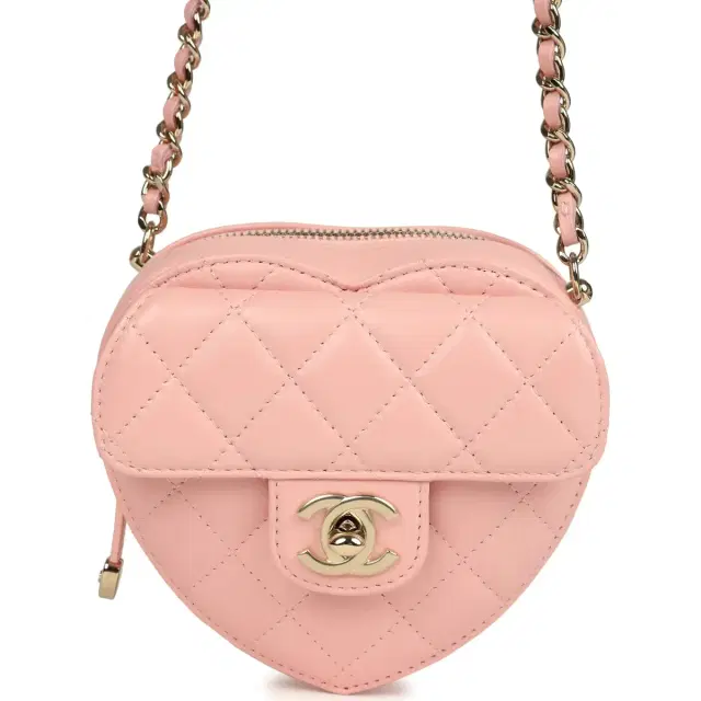 Chanel CC In Love Small Heart Bag with Chain Light Pink Lambskin Light Gold Hardware Chanel CC In Love Small Heart Bag with Chain Light Pink Lambskin Light Gold Hardware