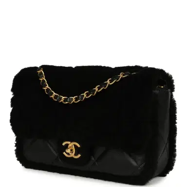 Chanel Chanel Medium Shearling Flap Bag Black Lambskin Brushed Gold Hardware | Thumbnail 3 Chanel Chanel Medium Shearling Flap Bag Black Lambskin Brushed Gold Hardware | Thumbnail 3