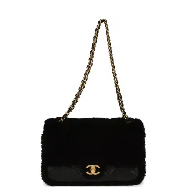 Chanel Chanel Medium Shearling Flap Bag Black Lambskin Brushed Gold Hardware | Thumbnail 7 Chanel Chanel Medium Shearling Flap Bag Black Lambskin Brushed Gold Hardware | Thumbnail 7