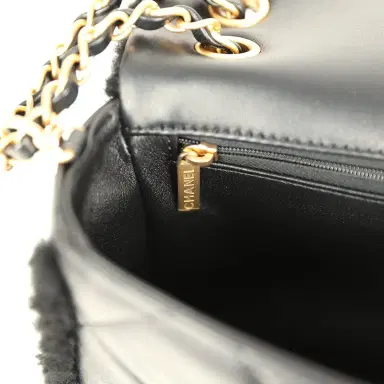 Chanel Chanel Medium Shearling Flap Bag Black Lambskin Brushed Gold Hardware | Thumbnail 10 Chanel Chanel Medium Shearling Flap Bag Black Lambskin Brushed Gold Hardware | Thumbnail 10