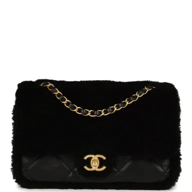 Chanel Chanel Medium Shearling Flap Bag Black Lambskin Brushed Gold Hardware | Thumbnail 1 Chanel Chanel Medium Shearling Flap Bag Black Lambskin Brushed Gold Hardware | Thumbnail 1
