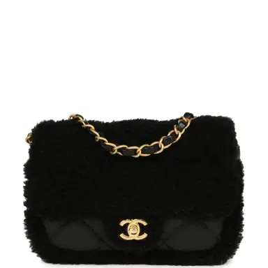 Chanel Chanel Mini Shearling Flap Bag Black Lambskin Brushed Gold Hardware | Thumbnail 1 Chanel Chanel Mini Shearling Flap Bag Black Lambskin Brushed Gold Hardware | Thumbnail 1