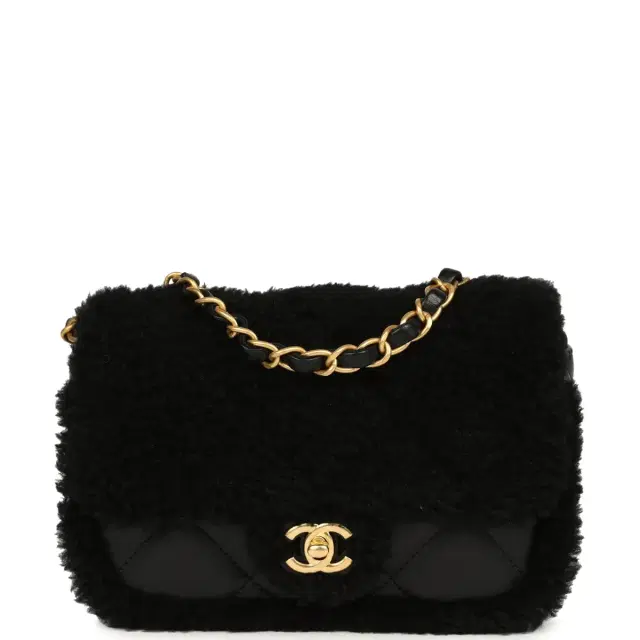 Chanel Chanel Mini Shearling Flap Bag Black Lambskin Brushed Gold Hardware