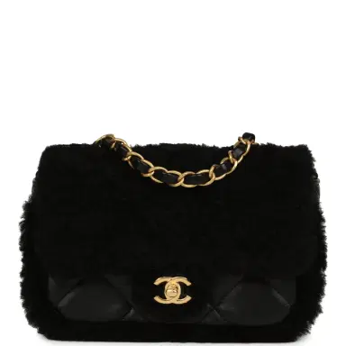Chanel Chanel Mini Shearling Flap Bag Black Lambskin Brushed Gold Hardware | Thumbnail 1 Chanel Chanel Mini Shearling Flap Bag Black Lambskin Brushed Gold Hardware | Thumbnail 1