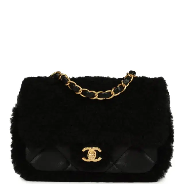 Chanel Chanel Mini Shearling Flap Bag Black Lambskin Brushed Gold Hardware