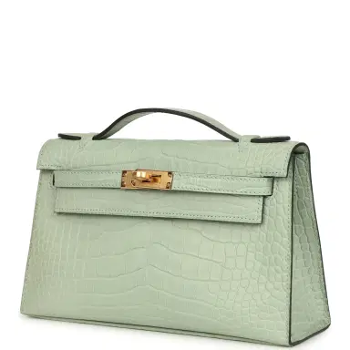 HERMÈS Hermes Kelly Pochette Vert D'Eau Matte Alligator Gold Hardware | Thumbnail 5 HERMÈS Hermes Kelly Pochette Vert D'Eau Matte Alligator Gold Hardware | Thumbnail 5