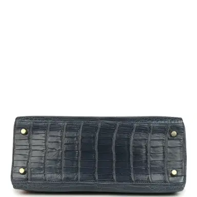 HERMÈS Hermes Kelly Retourne 28 Bleu Nuit Satin Matte Porosus Crocodile Gold Hardware | Thumbnail 6