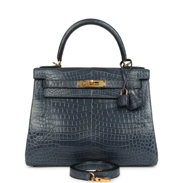 Hermes Kelly Retourne 28 Bleu Nuit Satin Matte Porosus Crocodile Gold Hardware Hermes Kelly Retourne 28 Bleu Nuit Satin Matte Porosus Crocodile Gold Hardware