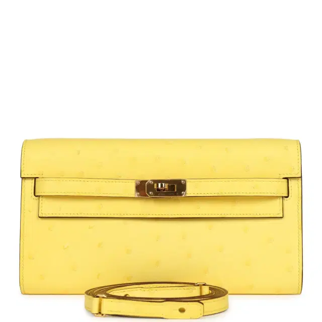 hermes Hermes Kelly To Go Wallet Jaune Citron Ostrich Rose Gold Hardware