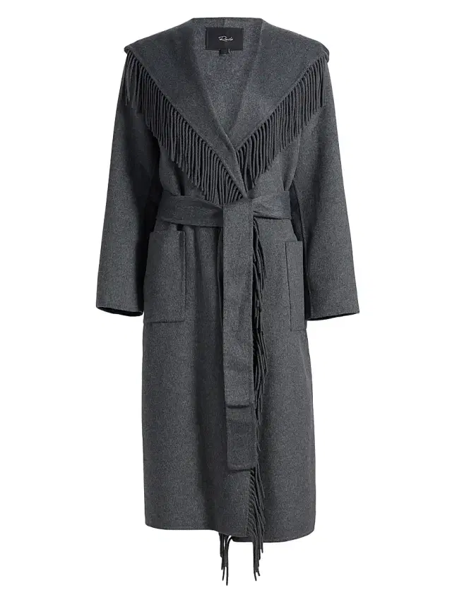 Rails Women's Arlon Hooded Fringe-Trim Wool-Blend Coat - Heather Charcoal