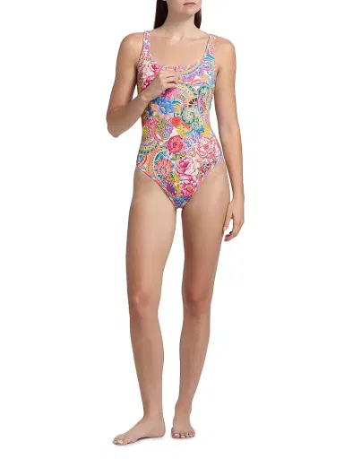 Johnny Was Women's Crispire Print Zip Tank One-Piece Swimsuit - Crispire - Size Large | Thumbnail 2
