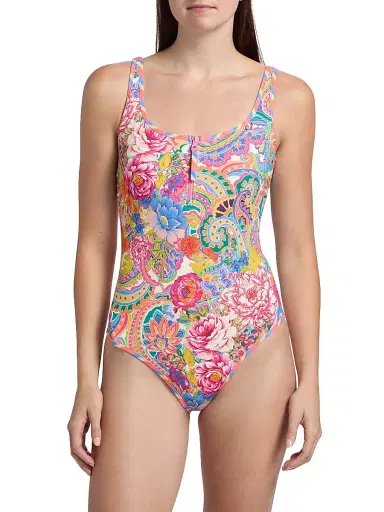 Johnny Was Women's Crispire Print Zip Tank One-Piece Swimsuit - Crispire - Size Large | Thumbnail 3