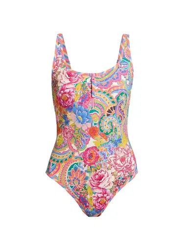 Johnny Was Women's Crispire Print Zip Tank One-Piece Swimsuit - Crispire - Size Large | Thumbnail 1
