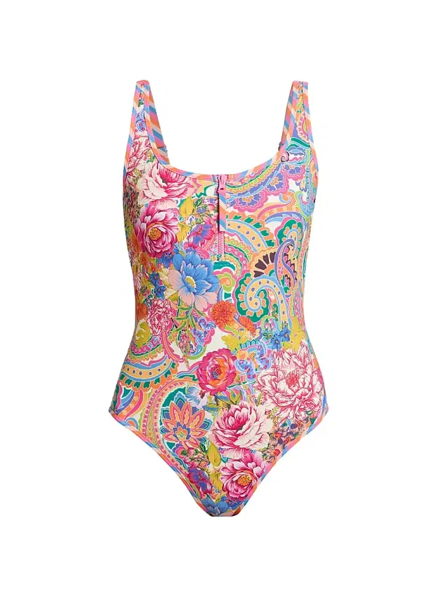 Johnny Was Women's Crispire Print Zip Tank One-Piece Swimsuit - Crispire