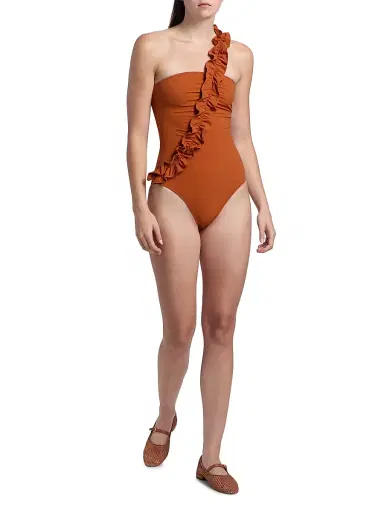 Ulla Johnson Women's Capri Ruffled One-Shoulder One-Piece Swimsuit - Sienna | Thumbnail 2 Ulla Johnson Women's Capri Ruffled One-Shoulder One-Piece Swimsuit - Sienna | Thumbnail 2