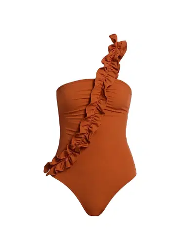 Ulla Johnson Women's Capri Ruffled One-Shoulder One-Piece Swimsuit - Sienna | Thumbnail 1 Ulla Johnson Women's Capri Ruffled One-Shoulder One-Piece Swimsuit - Sienna | Thumbnail 1