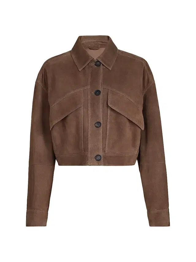Women's Couture Suede Cropped Outerwear Jacket with Monili - Brown