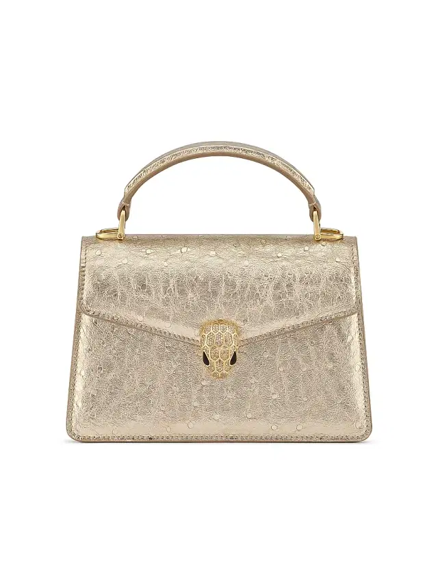 Women's Serpenti Metallic Ostrich Top Handle Bag - Light Gold Women's Serpenti Metallic Ostrich Top Handle Bag - Light Gold