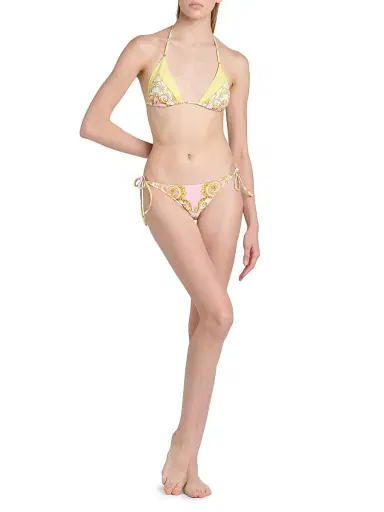 Versace Women's Printed Tie Bikini Top - Pale Yellow Rose Quartz | Thumbnail 2