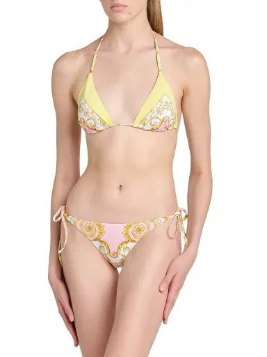 Versace Women's Printed Tie Bikini Top - Pale Yellow Rose Quartz | Thumbnail 3
