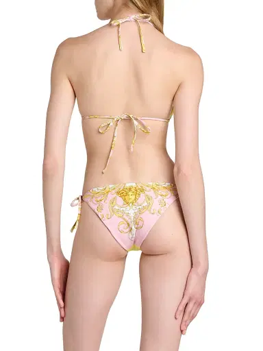 Versace Women's Printed Tie Bikini Top - Pale Yellow Rose Quartz | Thumbnail 5