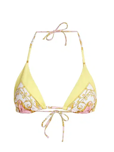 Versace Women's Printed Tie Bikini Top - Pale Yellow Rose Quartz | Thumbnail 1
