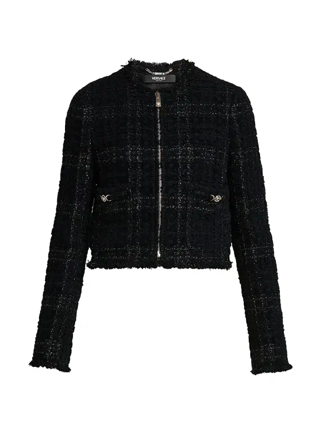 Versace Women's Mix Tweed Collarless Jacket - Black