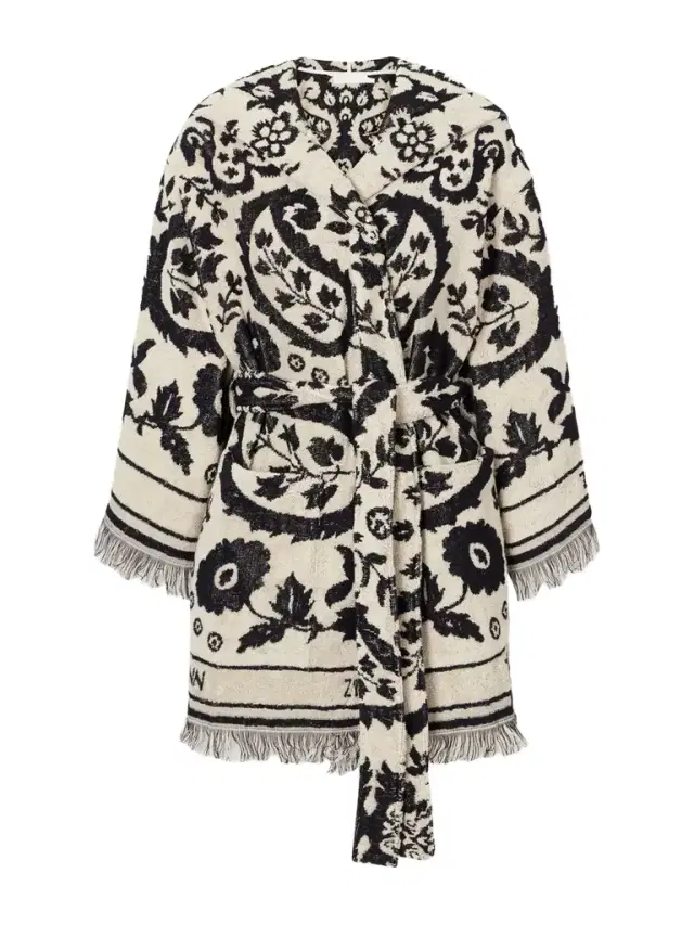Zimmermann Wanderlust Hooded Fringed Cotton-terry Jacquard Robe