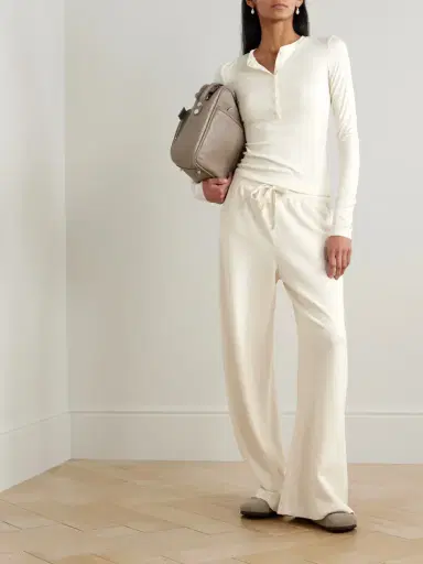 ÉTERNE Ribbed-knit Henley Top | Thumbnail 2